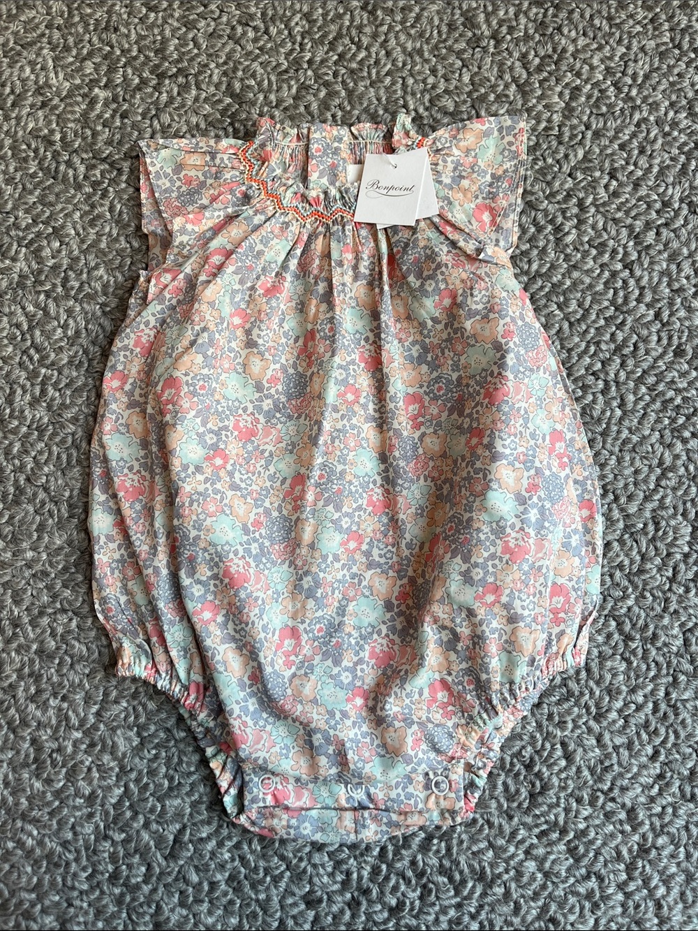 Bonpoint Pastel Floral Bubble Romper in Pink, Blue & Cream NEW